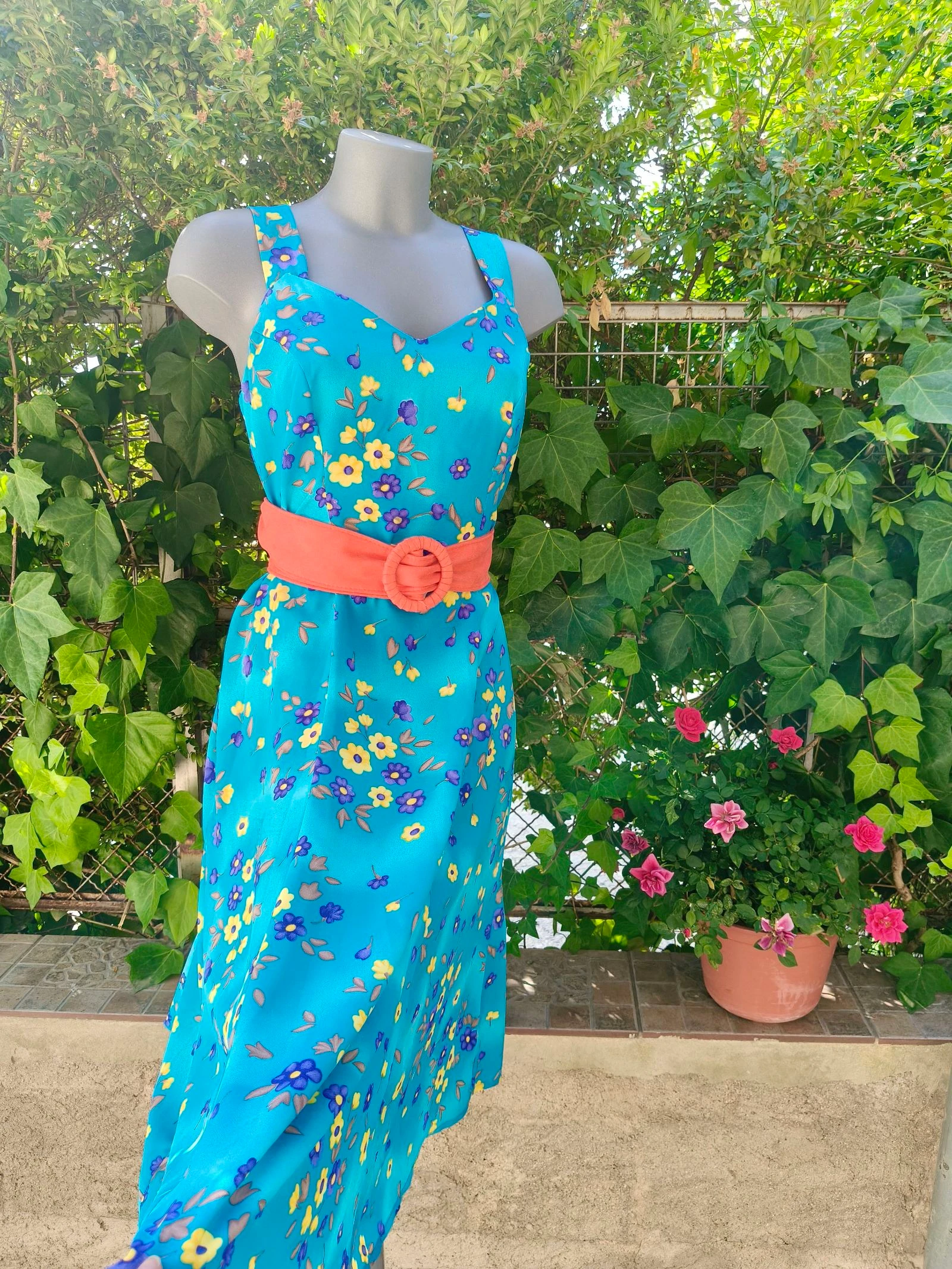 Robe fleurie vintage bleue – photo 7